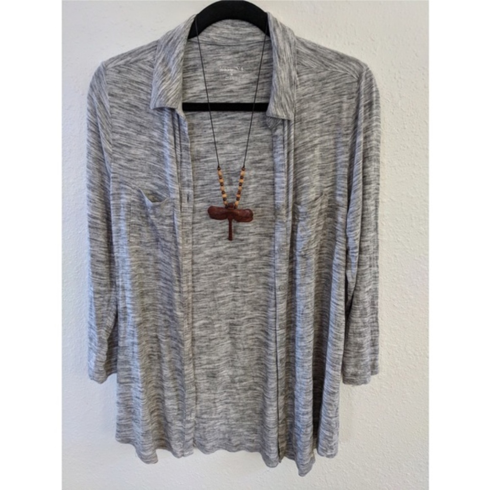 Merona Heather Gray Soft Button Down Top sz Large